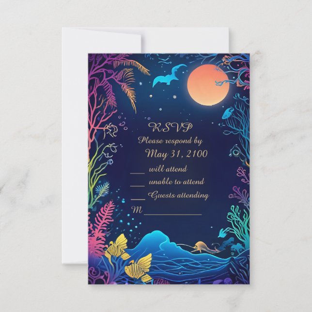 blue coastal vibe wedding rsvp card (Front)