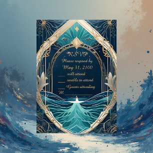 blue coastal vibe wedding rsvp card