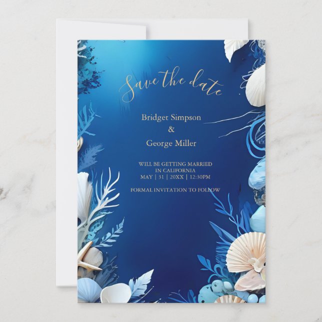 blue coastal vibe wedding safe the date Invitation (Front)
