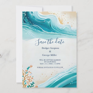 blue coastal vibe wedding safe the date Invitation
