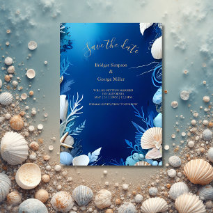 blue coastal vibe wedding safe the date Invitation
