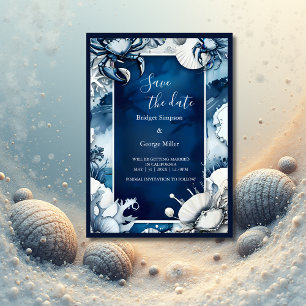 blue coastal vibe wedding safe the date Invitation
