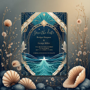 blue coastal vibe wedding safe the date Invitation