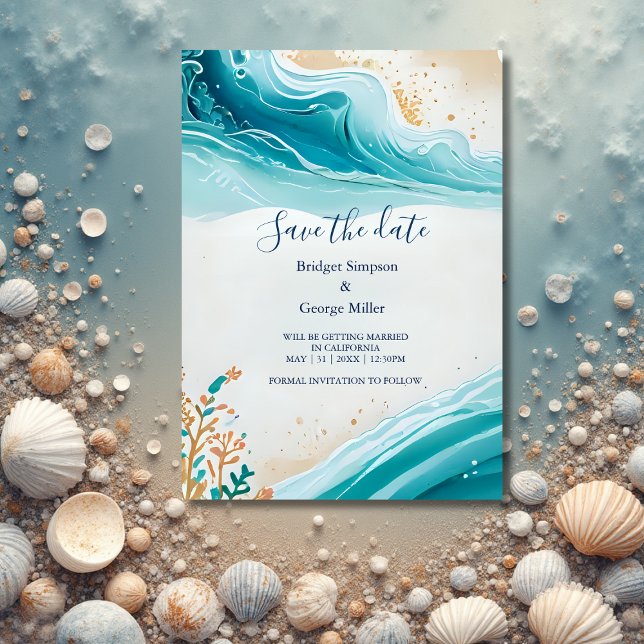 blue coastal vibe wedding safe the date Invitation (Creator Uploaded)