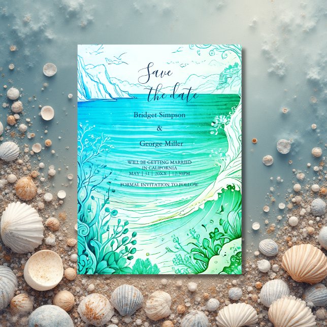 blue coastal vibe wedding safe the date Invitation (Creator Uploaded)