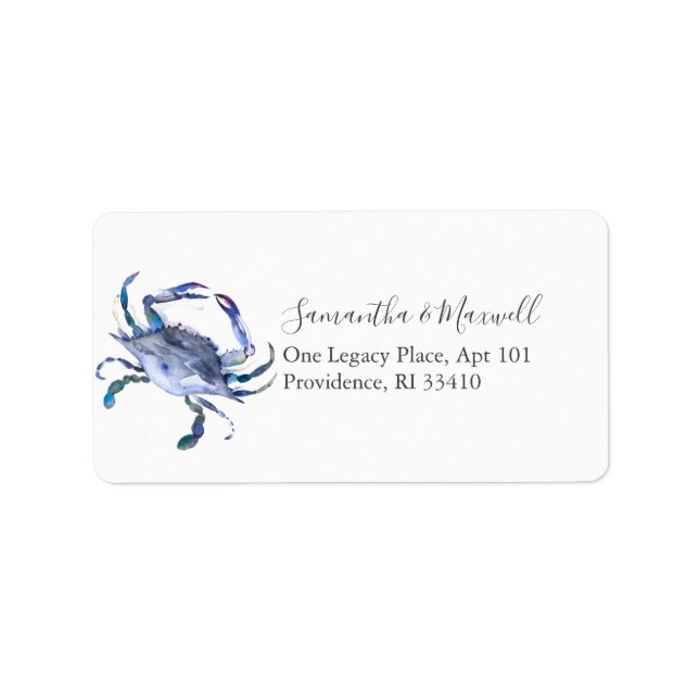 Blue Coastal Watercolor Crab Address Labels (Front)