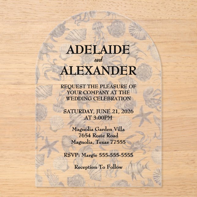 Blue Coastal Wedding Acrylic Invitations (Front)