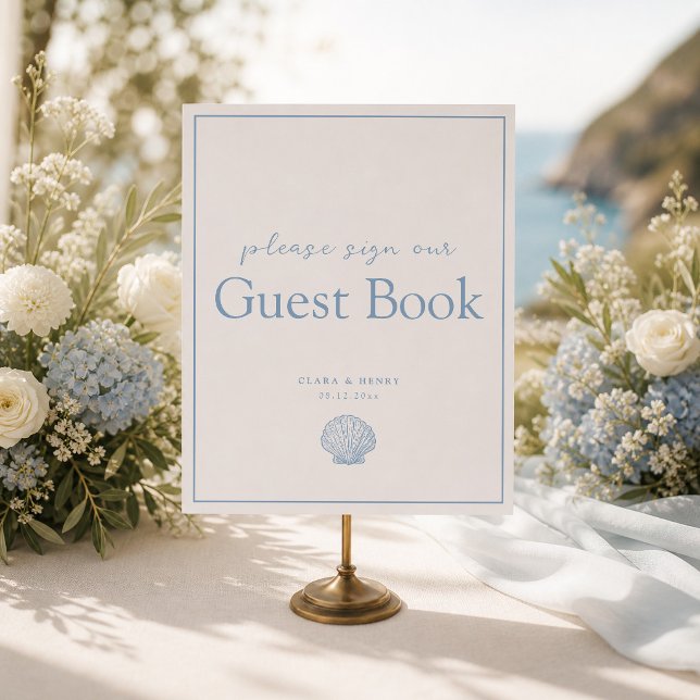 Blue Coastal Wedding Guest Book Table Sign (Creator Uploaded)