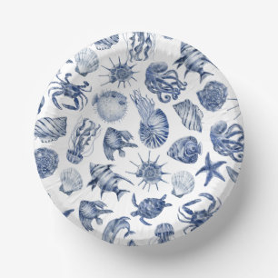 Blue Coastal Wedding Paper Plate