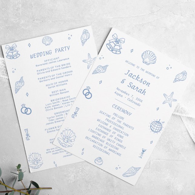 Blue Coastal Wedding Program Programme (Creator Uploaded)