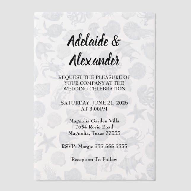 Blue Coastal Wedding Vellum Invitations (Front)