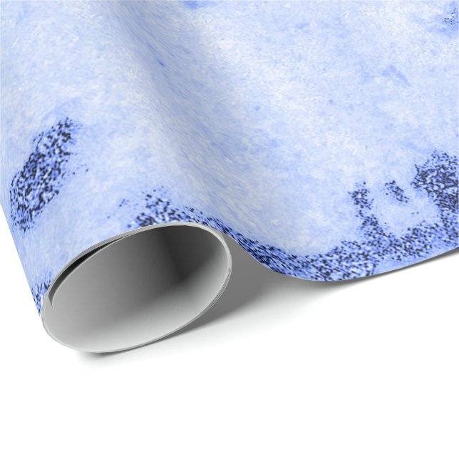 Blue Cobalt Gray White Marble Metal Monochromatic Wrapping Paper (Roll Corner)