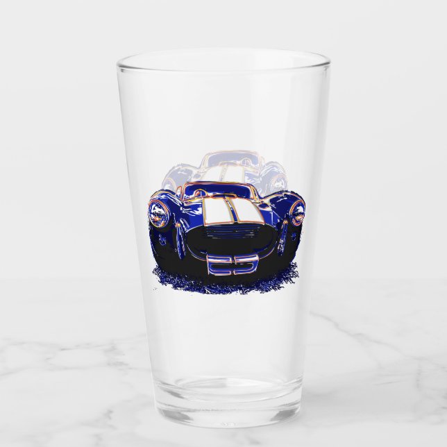 blue cobra classic car graphic lithograph glass (Front)
