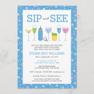 Blue Cocktail New Baby Boy Sip and See Invitation