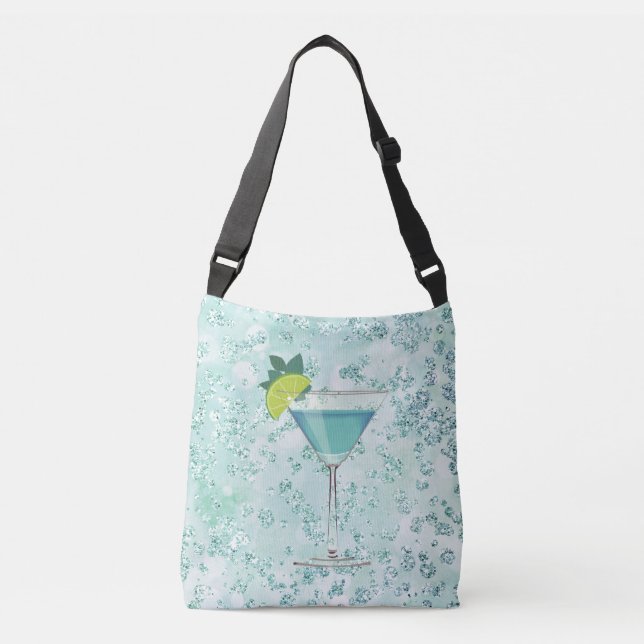 Blue Cocktail w/ Lemon Bokeh Bling Crossbody Bag (Front)