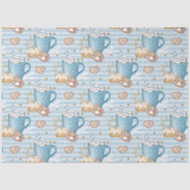 Blue Cocoa & Gingerbread Cookie Pattern Tissue Paper (Front)