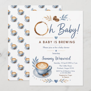 Blue Coffee Baby Shower A Baby Is Brewing Invitation