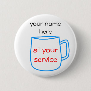Blue coffee cup name tag 6 cm round badge
