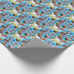 Blue Coffee Cups Watercolor Pattern Wrapping Paper