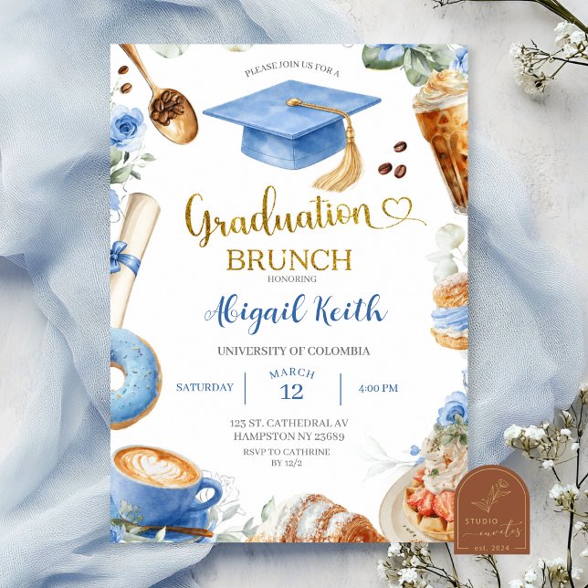 Blue Coffee Graduation brunch Invitation (Creator Uploaded)