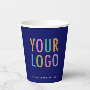 Blue Coffee Paper Cups Business Logo Branded 8 oz