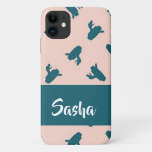 Blue coiled snakes on pink iPhone 11 case