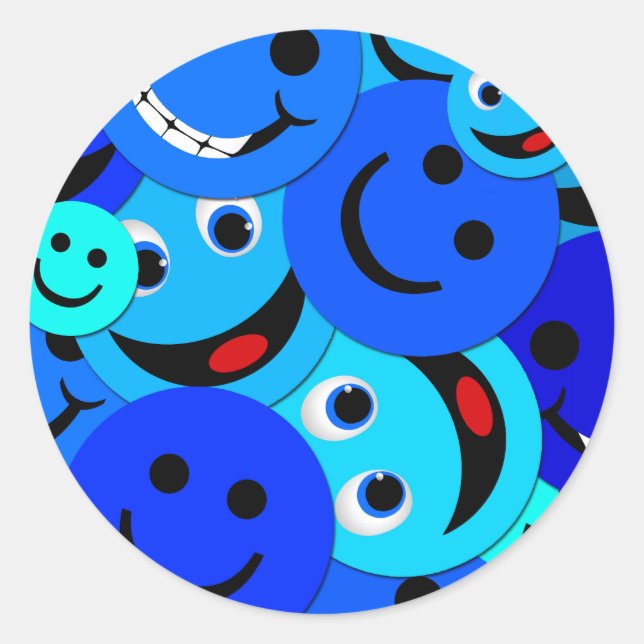 BLUE COLLAGE CLASSIC ROUND STICKER (Front)