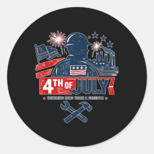 Blue Collar 4th Of July Aamerican Worker Patriotic Classic Round Sticker