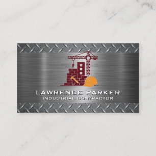 Blue Collar Construction Site Metallic Build Business Card
