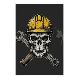 Blue Collar Skull — Work Hard Poster