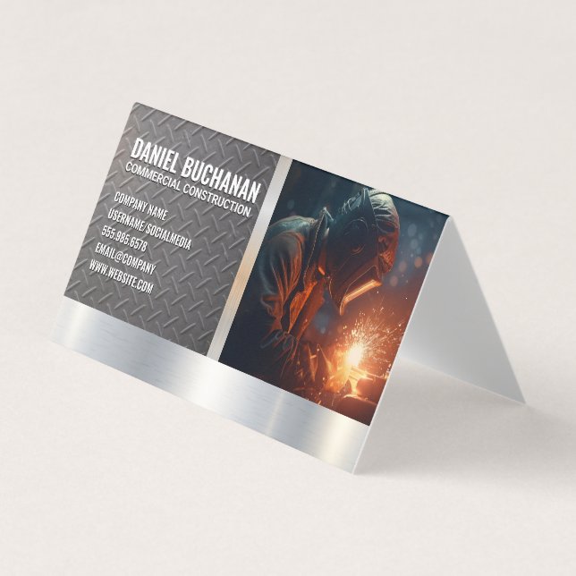 Blue Collar Welder Worker | Steel Sparks Business Card (Front)