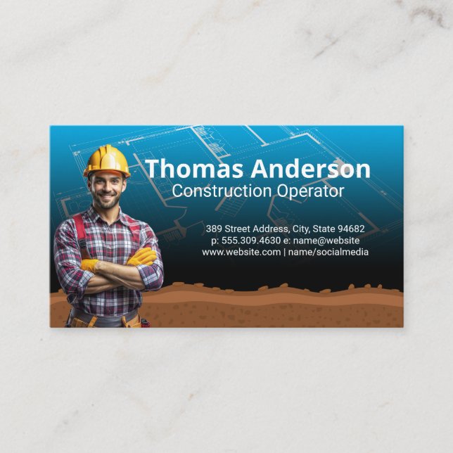 Blue Collar Worker | Construction Blue Prints Business Card (Front)