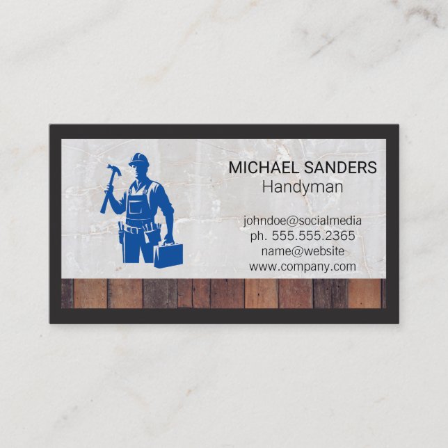Blue Collar Worker | Handyman Working Business Card (Front)