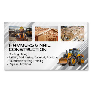 Blue Collar Workers   Heavy Machinery   Builder Magnetic Business Card