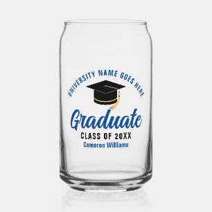 Blue College Graduation Personalised Graduate Name Can Glass