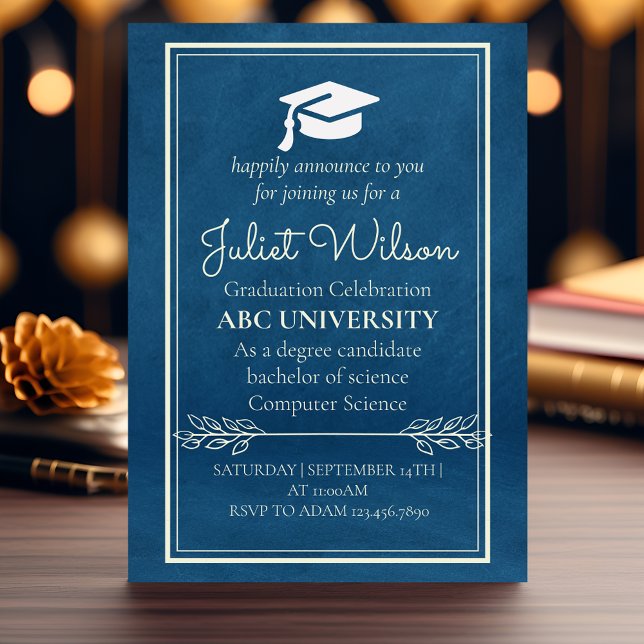 Blue college university graduation commencement invitation (Creator Uploaded)