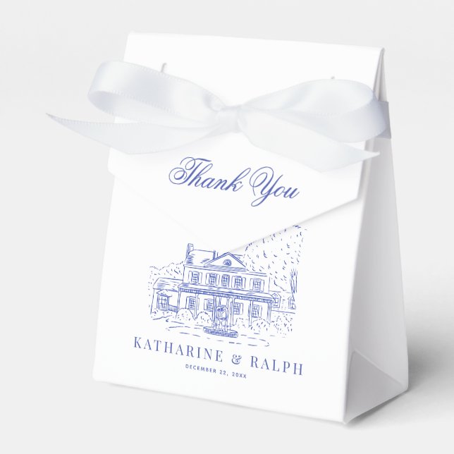 Blue Colonial House/Mansion/Manor Wedding Favour Box (Front Side)