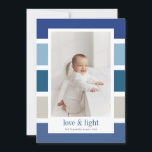 Blue Color Block Love and Light Happy Hanukkah Holiday Card<br><div class="desc">Happy Hanukkah! Send your holiday greetings to family and friends with this modern and classic Hanukkah card. It features color block stripes in blue and gray. Personalize by adding a photo,  your names,  message and other details.</div>