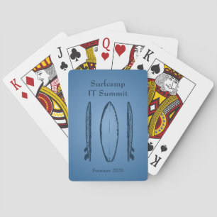 Blue Color Gradient Surf Camp, Surfboards and Text Playing Cards