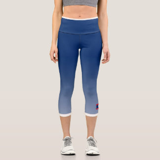 Blue Color Gradient with Laos Flag Capri Leggings