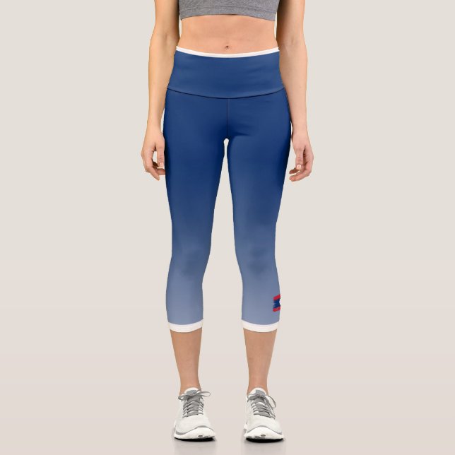 Blue Color Gradient with Laos Flag Capri Leggings (Front)