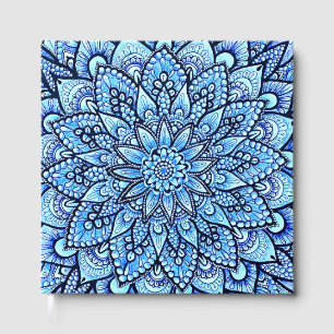 Blue Color Pencil Mandala Art Design Guest Book