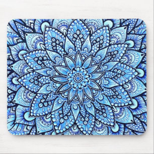 Blue Color Pencil Mandala Design Art Mouse Mat