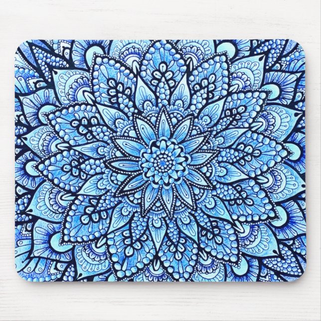 Blue Color Pencil Mandala Design Art  Mouse Mat (Front)
