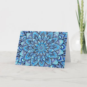 Blue Color Pencil Mandala Design Happy Birthday Card