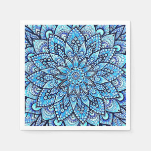 Blue Color Pencil Mandala Design Original Art Napkin