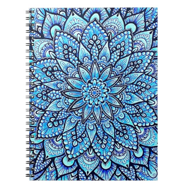 Blue Color Pencil Mandala Design Original Art  Notebook (Front)