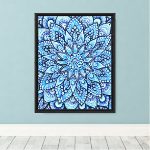 Blue Color Pencil Mandala Stretched Canvas Print