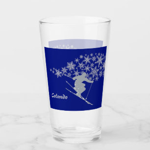 Blue Colorado Snowflake Snow Skier Glass