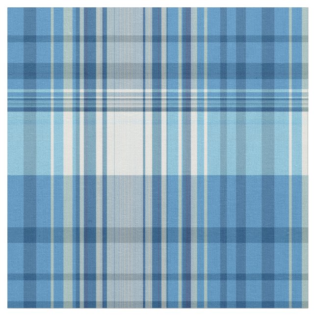 Blue Colored Plaid Fabric With White (Close Up)